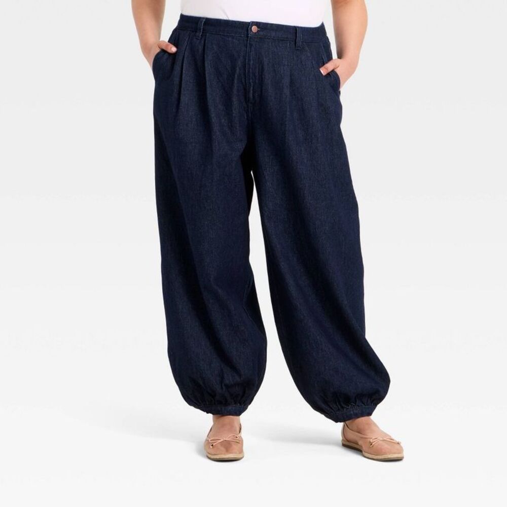 Women's Balloon Style Denim Pants - A New Day Indigo Dark wash XXL